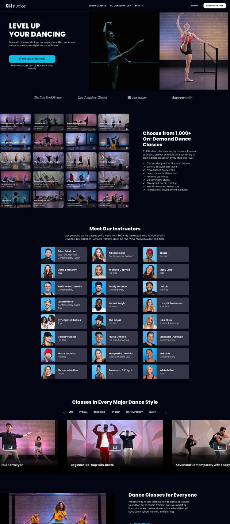 Screenshot 2 of CLI Studios (Example WordPress Dance Education Website)