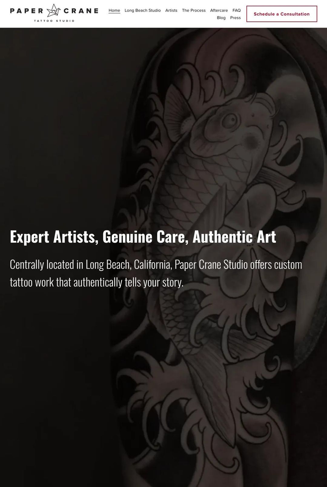 Screenshot 1 of Paper Crane Tattoo Studio (Example Squarespace Tattoo Website)