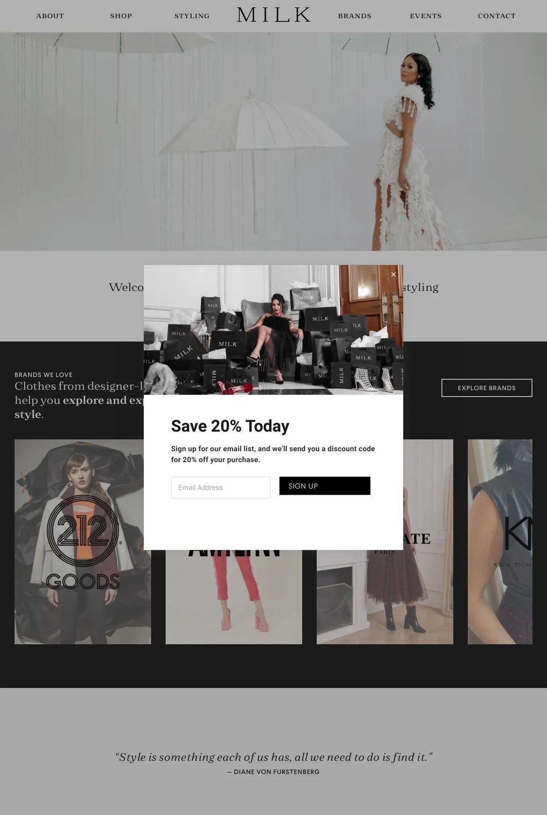 Screenshot 1 of MILK Boutique (Example Squarespace Ecommerce Website)
