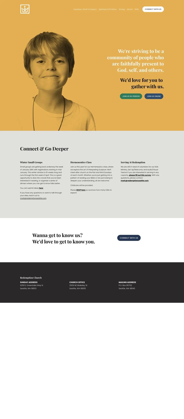 Screenshot 1 of Redemption Church (Example Squarespace Church/Religious Organization Website)