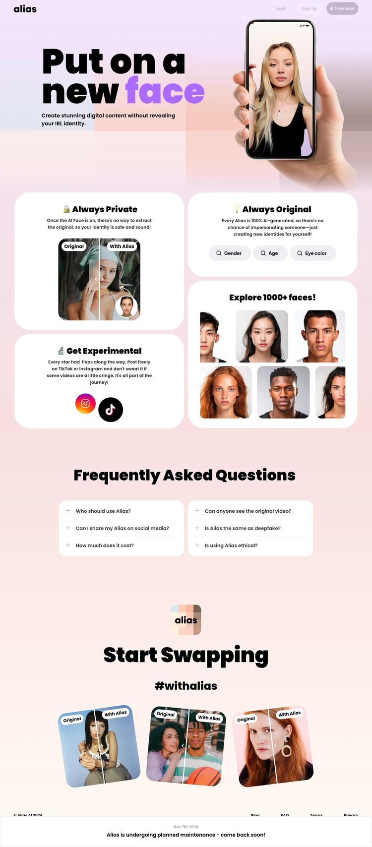 Screenshot 2 of Alias (Example Framer AI and Machine Learning Website)