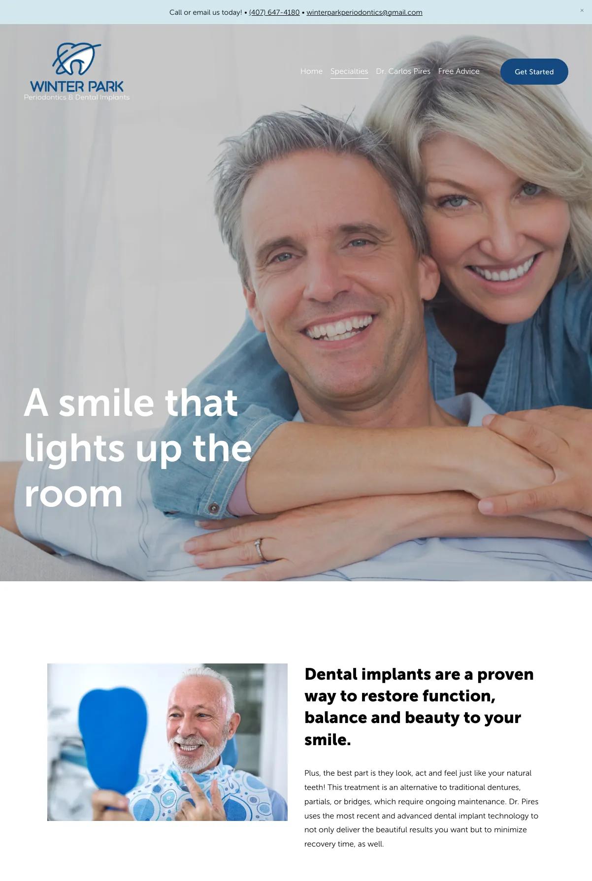 Screenshot 2 of Winter Park Periodontics & Dental Implants (Example Squarespace Dentist Website)