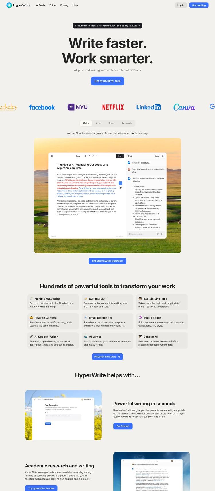 Screenshot 2 of HyperWrite (Example Webflow AI and Machine Learning Website)