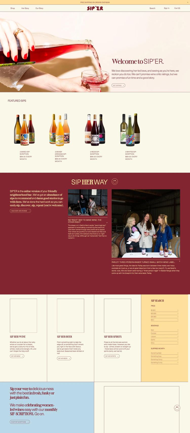 Screenshot 1 of SIP'ER (Example Squarespace Food and Beverage Website)