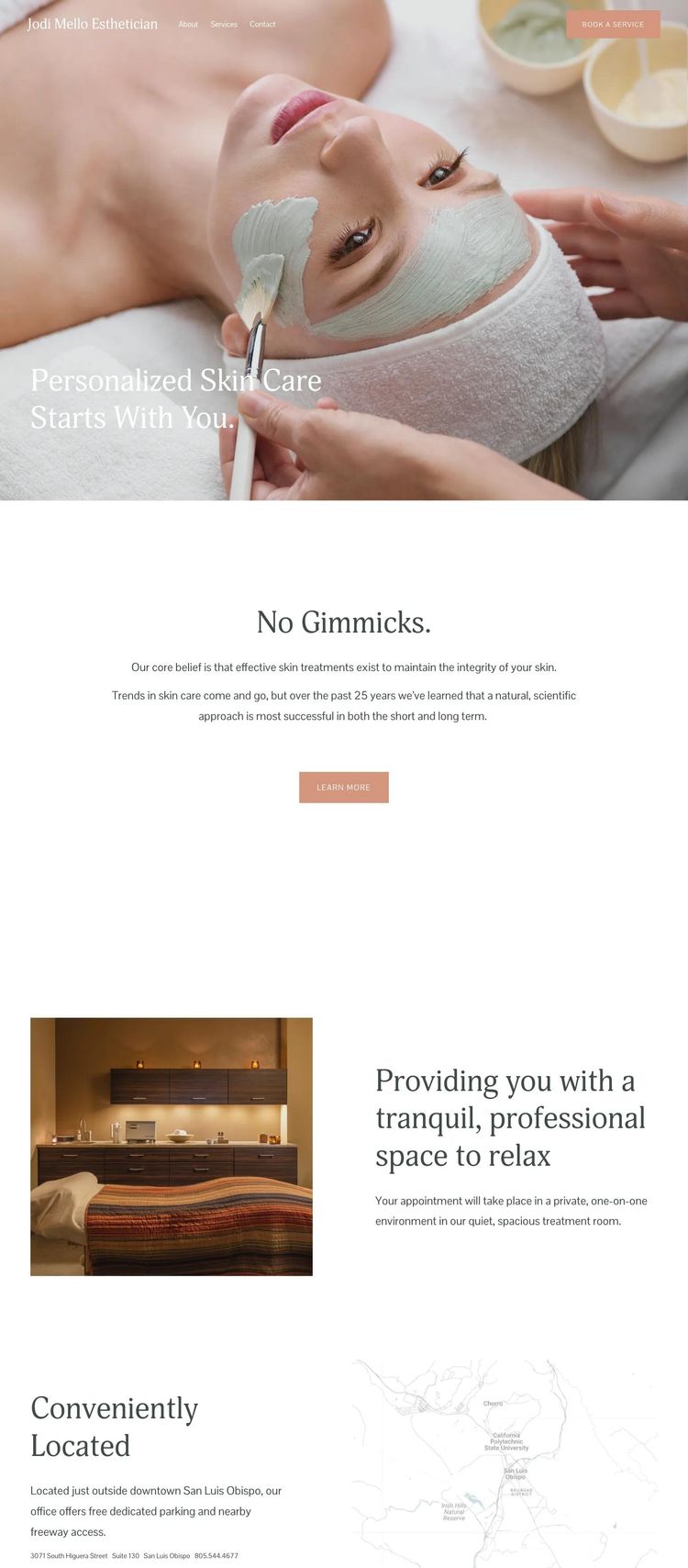 Screenshot 1 of Jodi Mello Esthetician (Example Squarespace Esthetician Website)