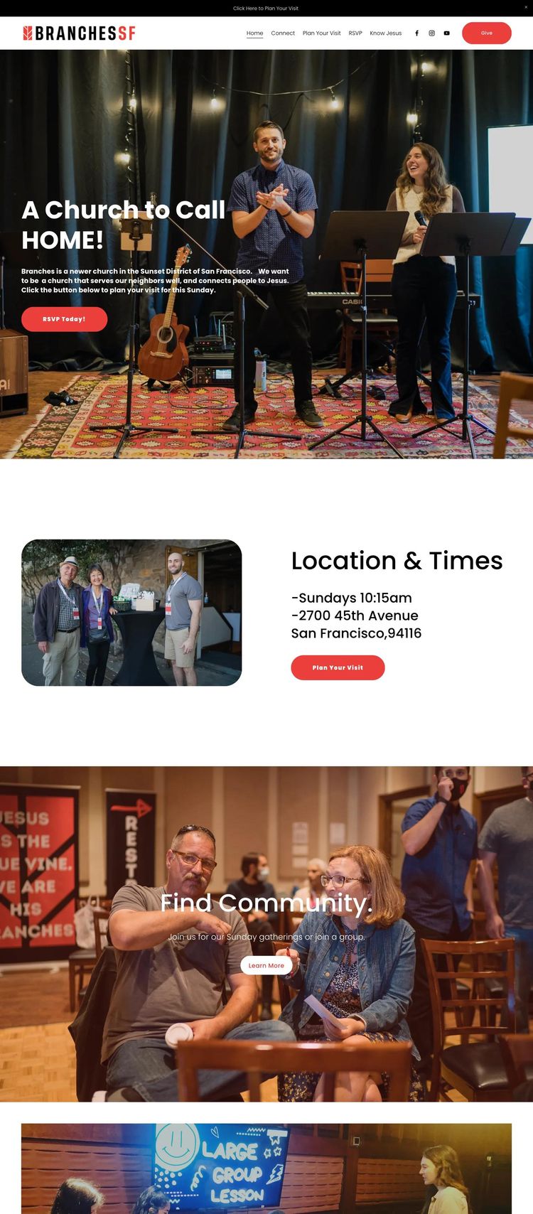 Screenshot 1 of Branches Church SF (Example Squarespace Church/Religious Organization Website)