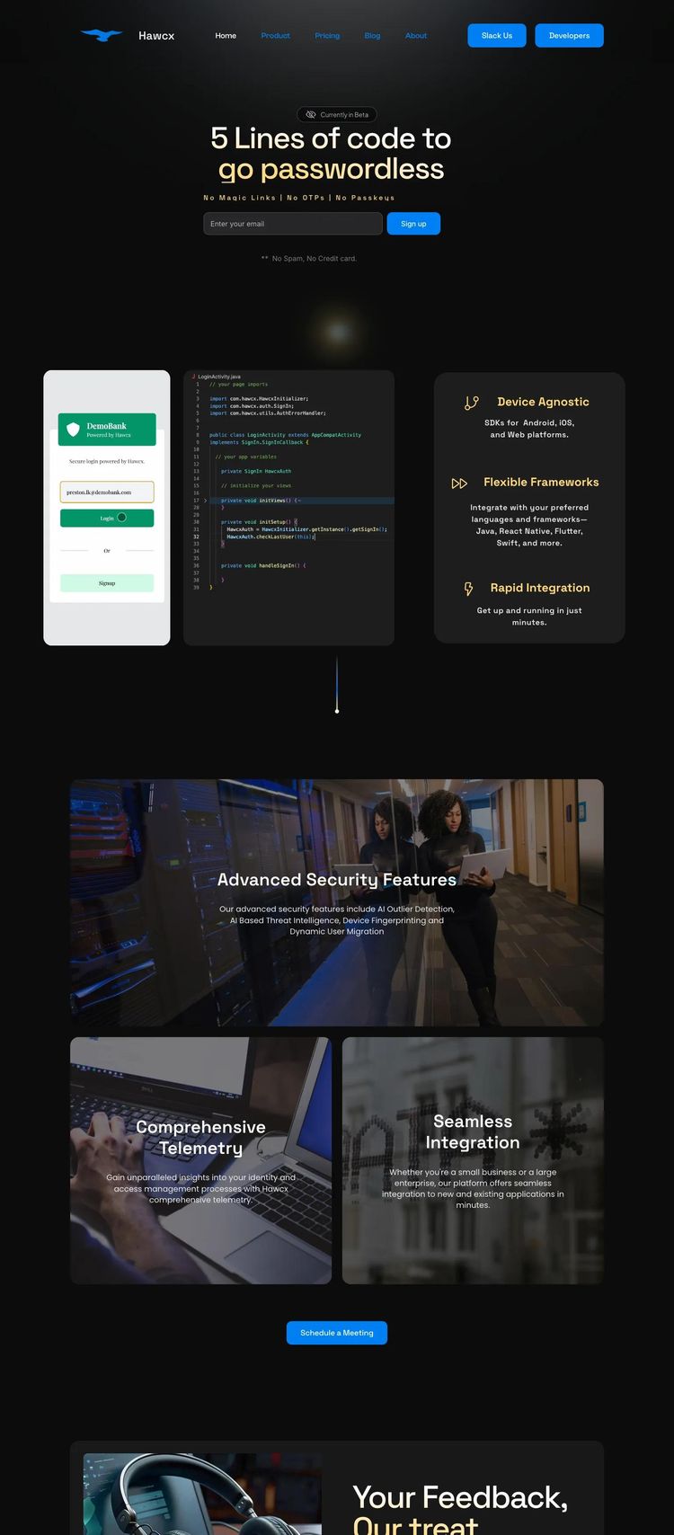 Screenshot 2 of Hawcx (Example Framer Software Development Website)