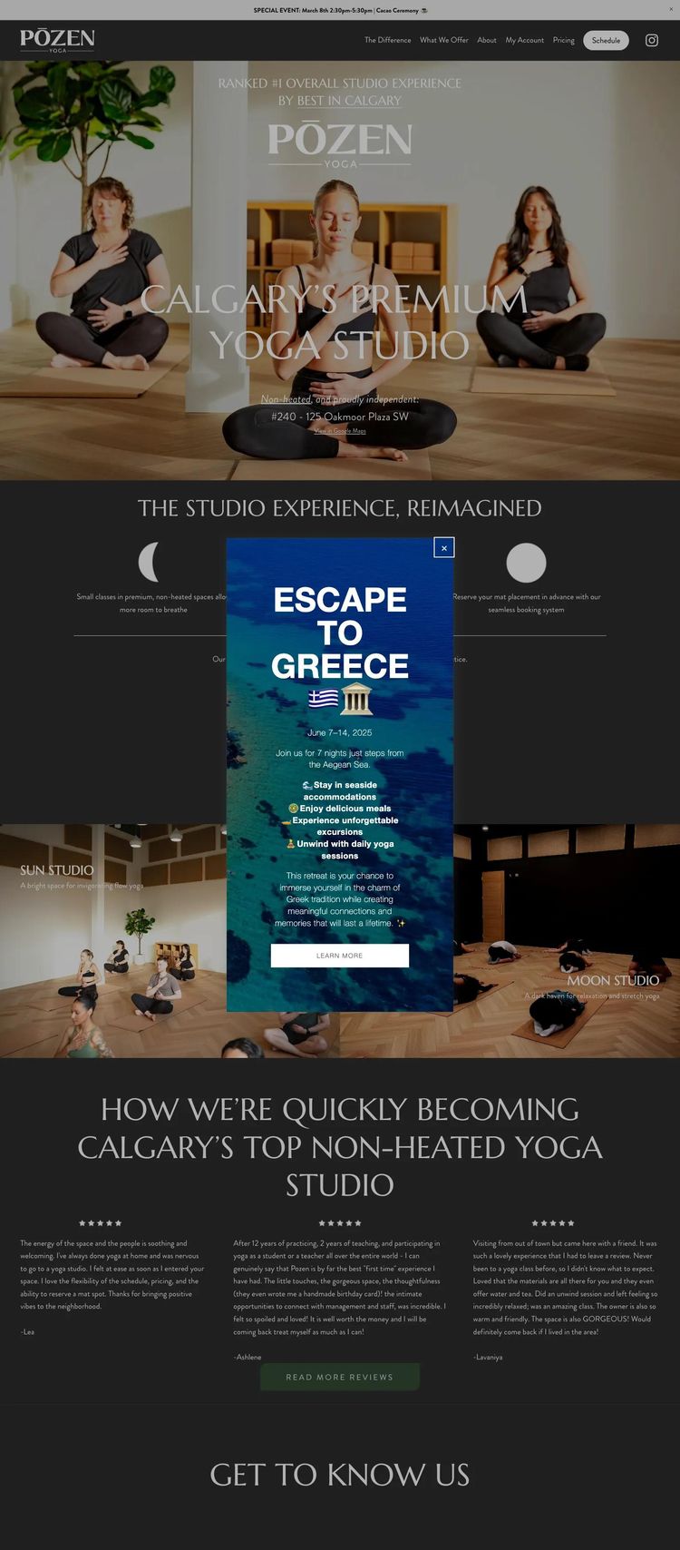 Screenshot 1 of Pozen (Example Squarespace Yoga Studio Website)