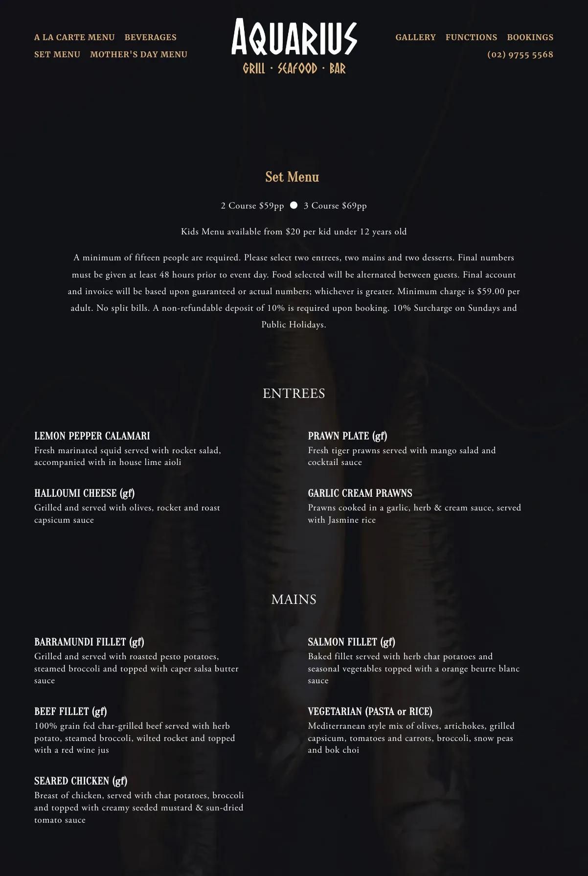 Screenshot 3 of Aquarius Seafood Restaurant (Example Squarespace Restaurant Website)