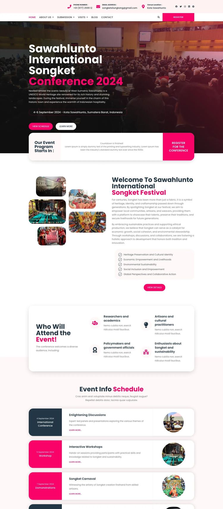 Screenshot 2 of Sawahlunto International Songket Conference (Example WordPress Conference Website)