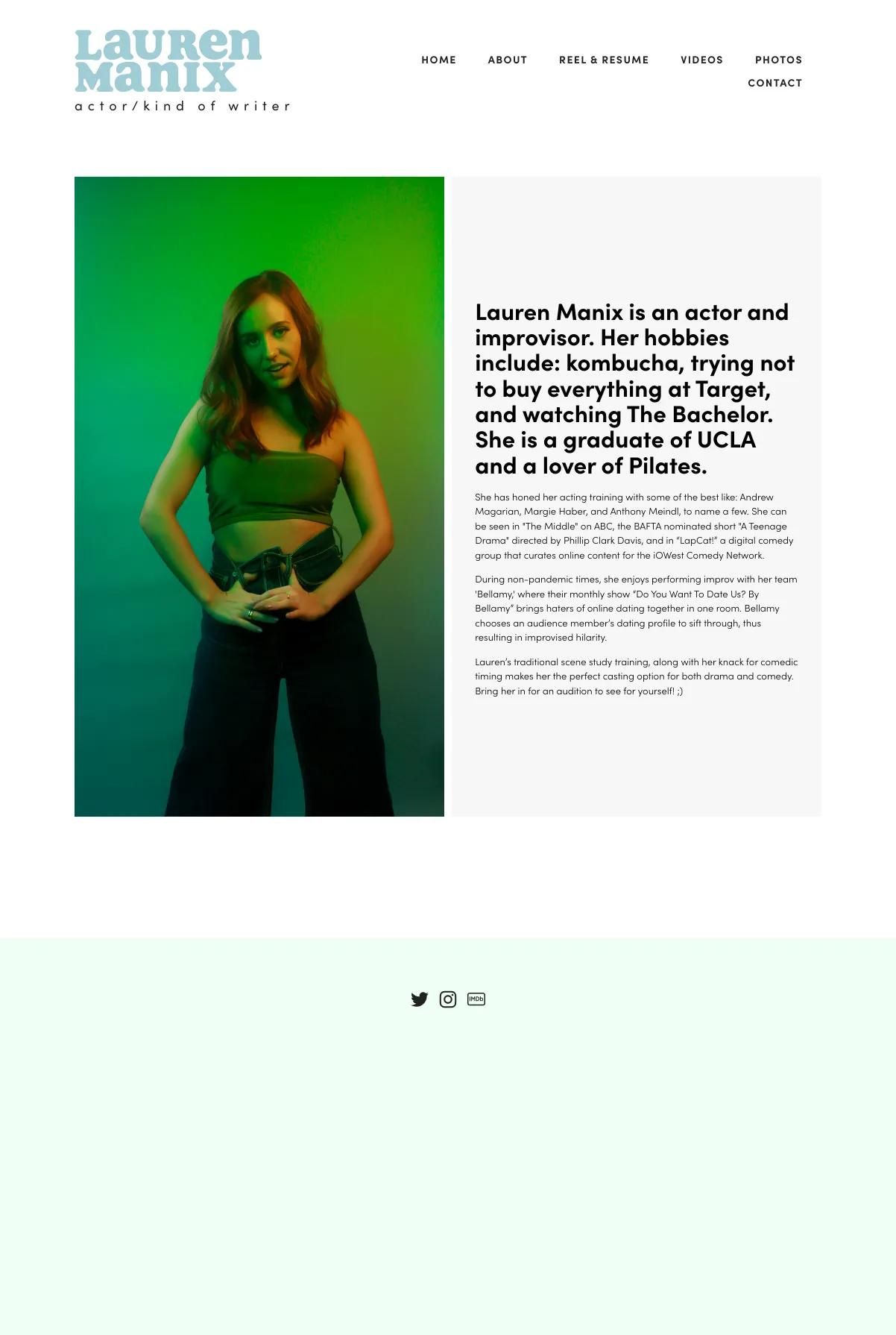 Screenshot 2 of Lauren Manix (Example Squarespace Actor Website)