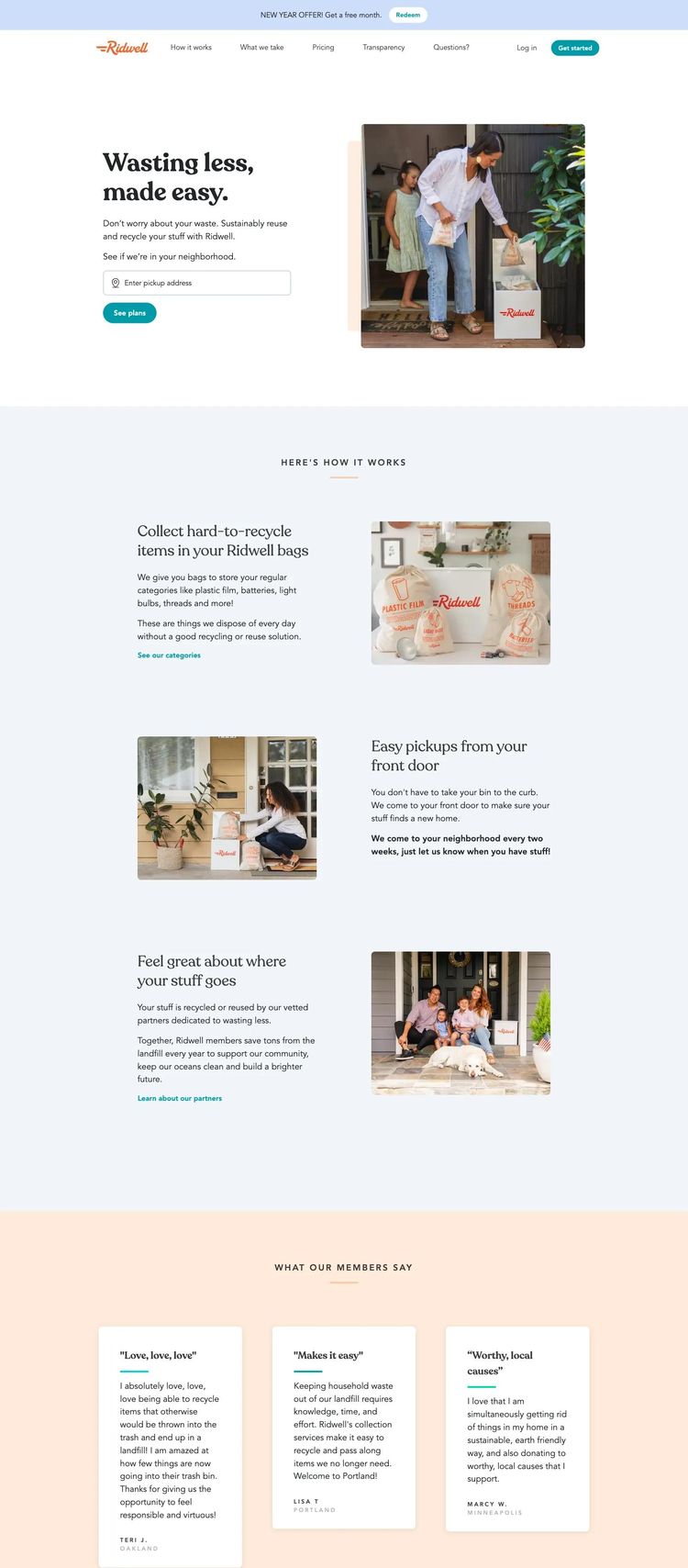 Screenshot 2 of Ridwell (Example Squarespace Recycling Website)