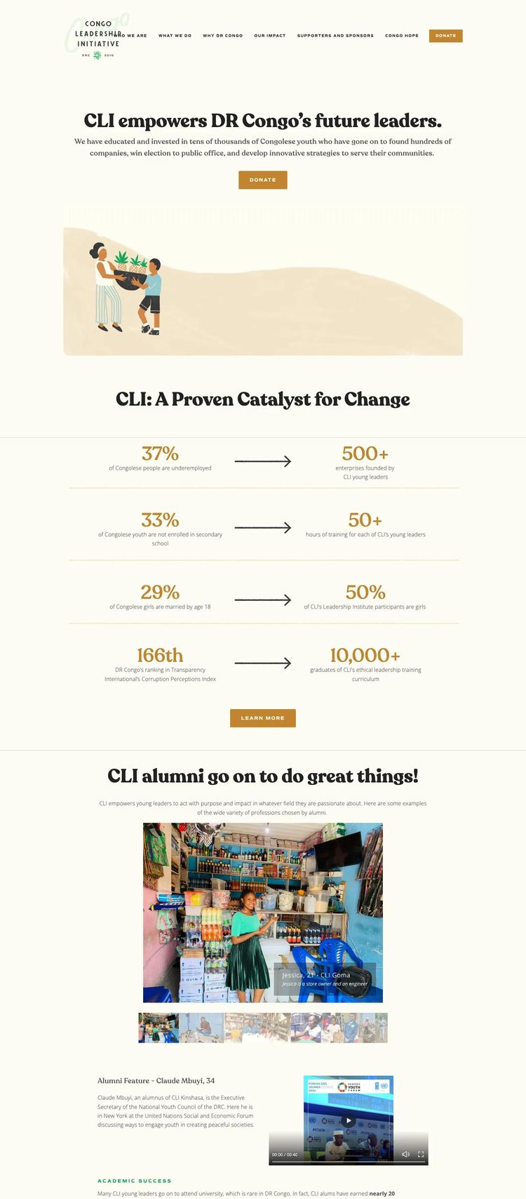 Screenshot 2 of Congo Leaders Initiative (CLI) (Example Squarespace Nonprofit Organization Website)