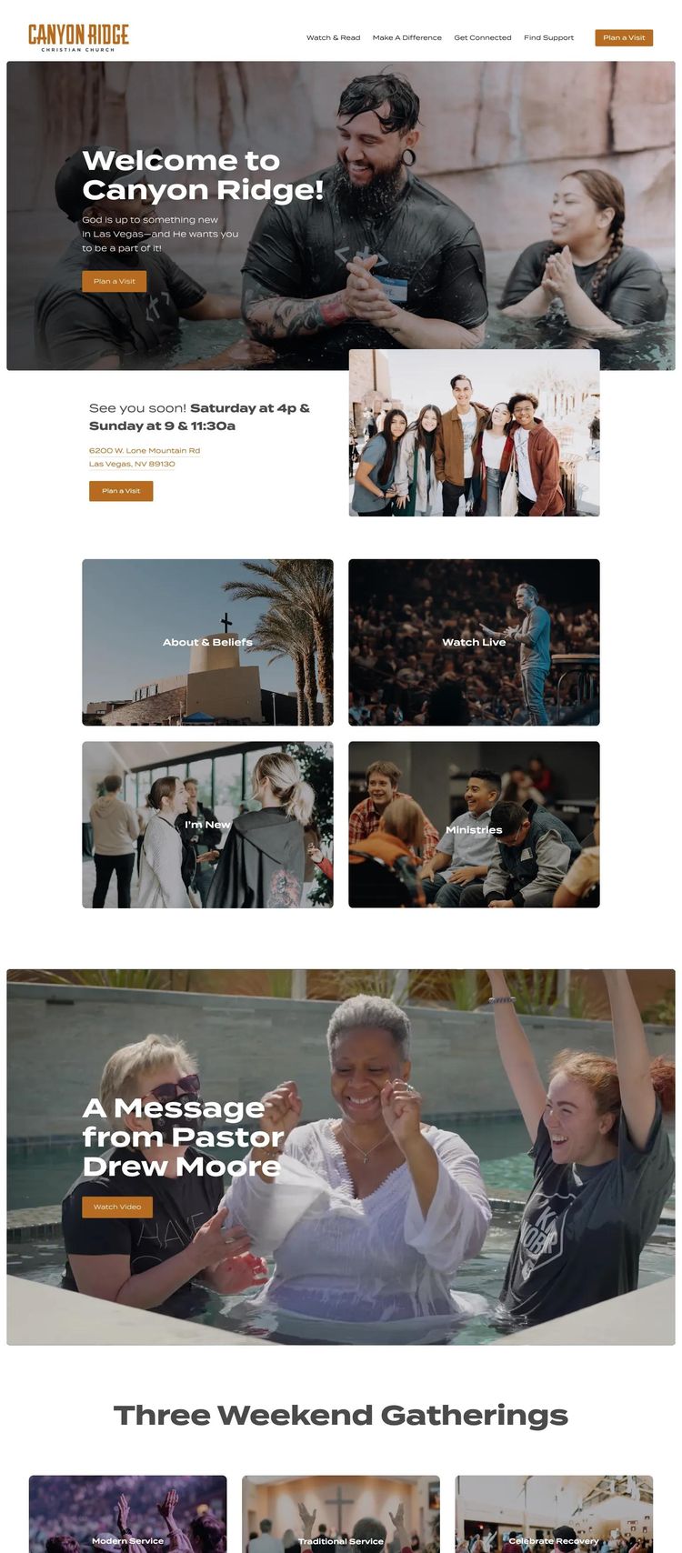 Screenshot 1 of Canyon Ridge Christian Church (Example Squarespace Church/Religious Organization Website)