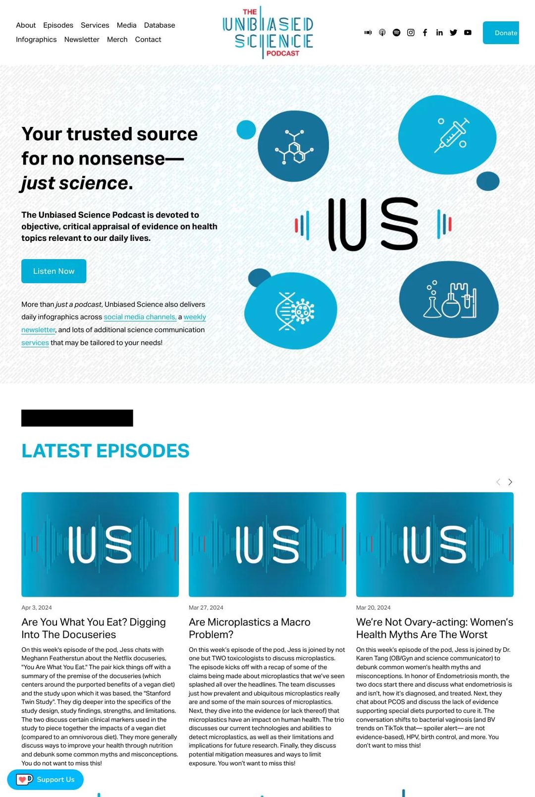 Screenshot 1 of Unbiased Science Podcast (Example Squarespace Podcast Website)