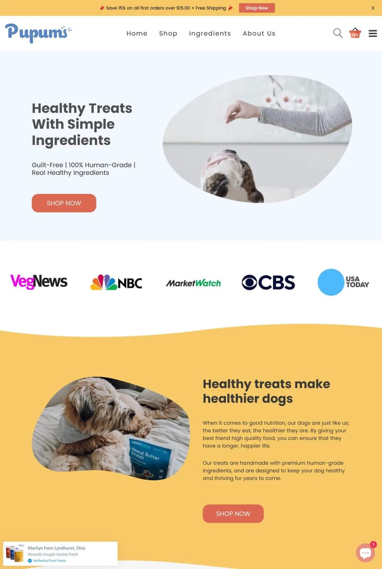 Screenshot 1 of Pupums (Example Shopify Pet Website)