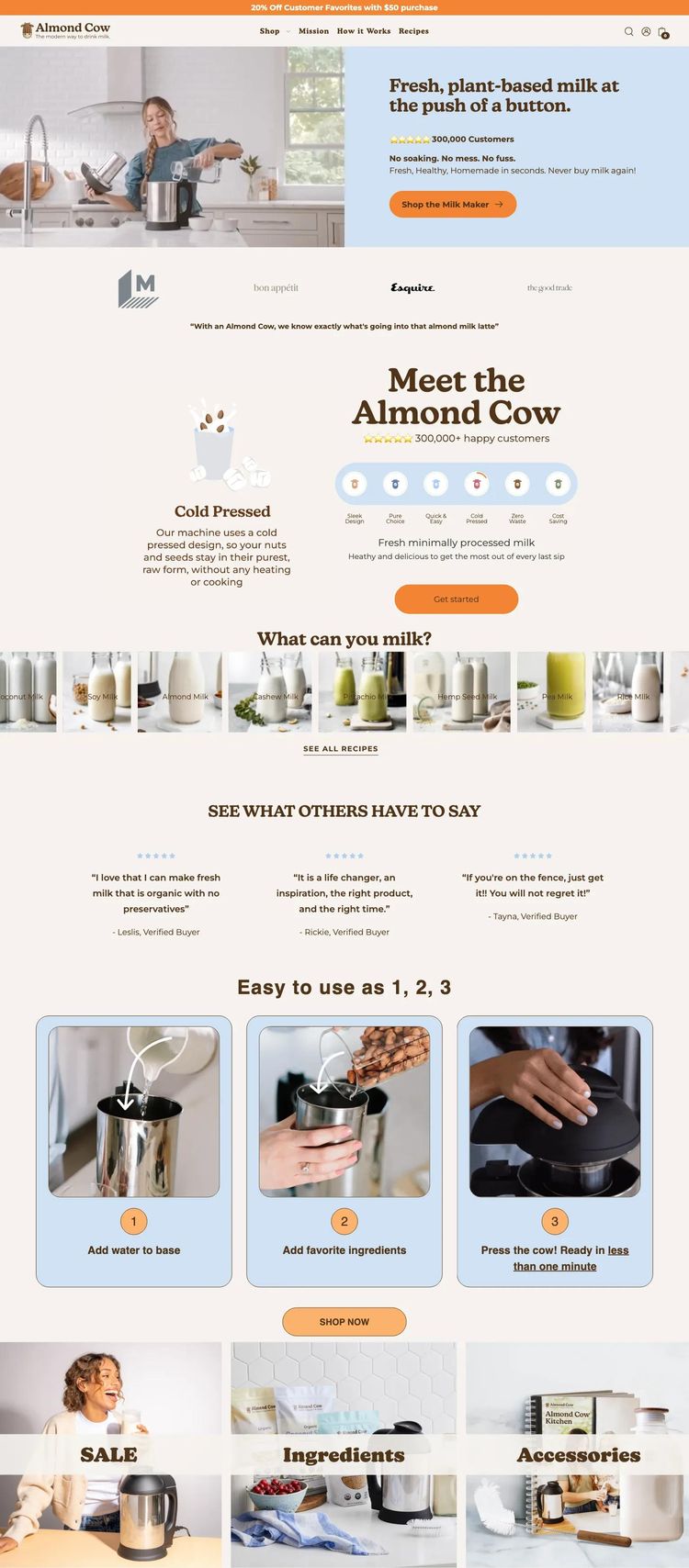 Screenshot 2 of Almond Cow (Example Shopify Food and Beverage Website)