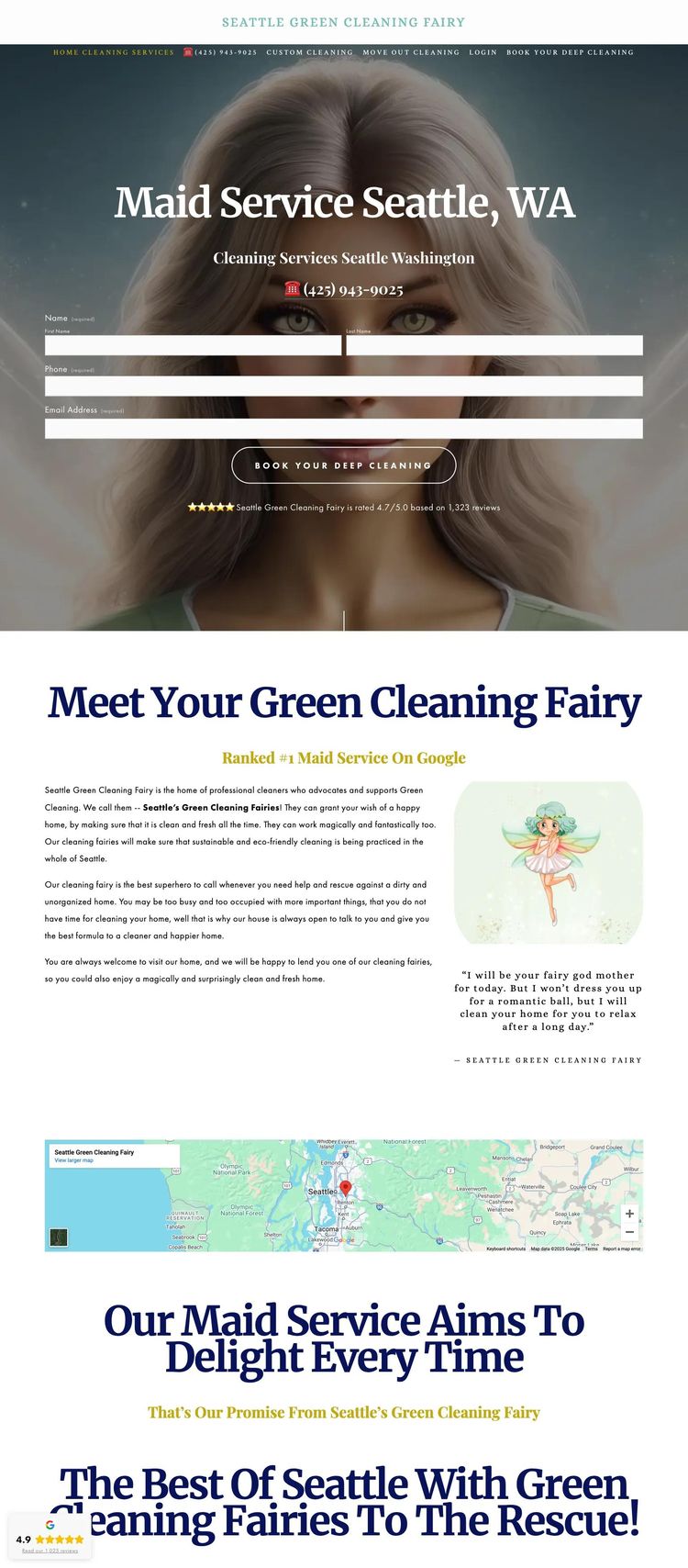 Screenshot 1 of Seattle Green Cleaning Fairy (Example Squarespace Cleaning Services Website)