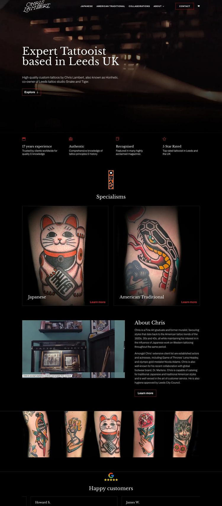 Screenshot 2 of Chris Lambert (Example WordPress Tattoo Artist/Studio Website)
