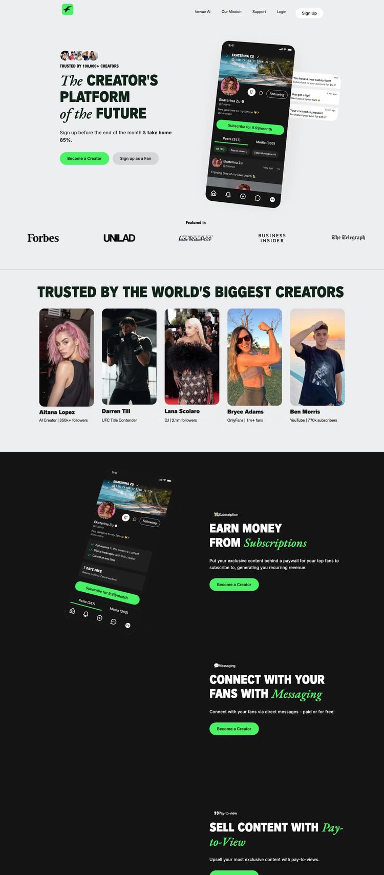 Screenshot 2 of Fanvue (Example Webflow Gaming and Interactive Website)