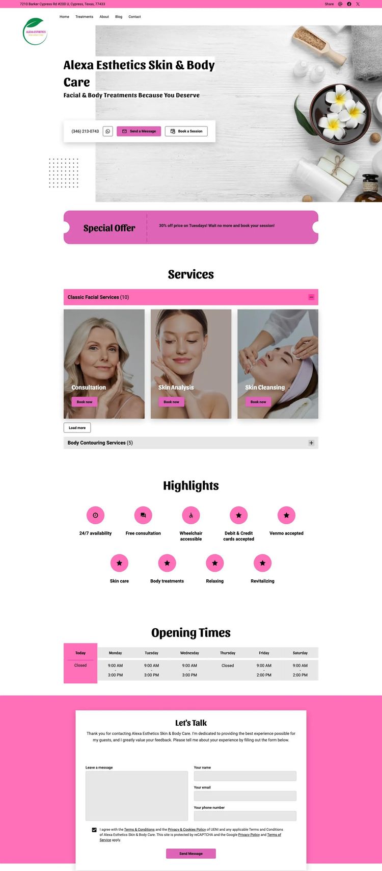 Screenshot 2 of Alexa Esthetics Skin & Body Care (Example undefined Esthetician Website)