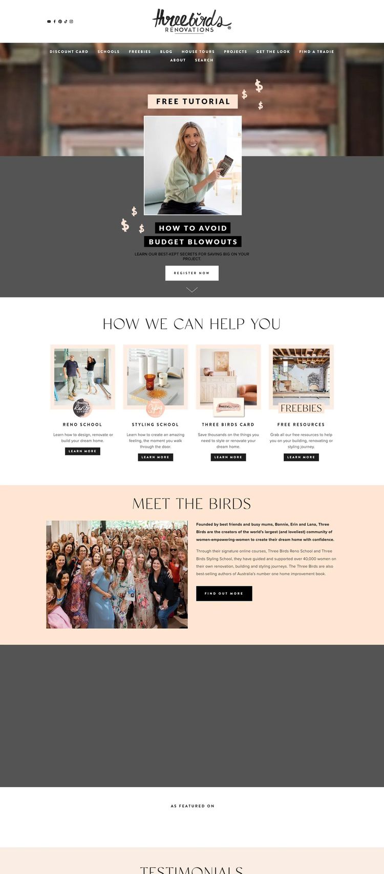 Screenshot 2 of Three Birds Renovations (Example Squarespace Online Course Creator Website)