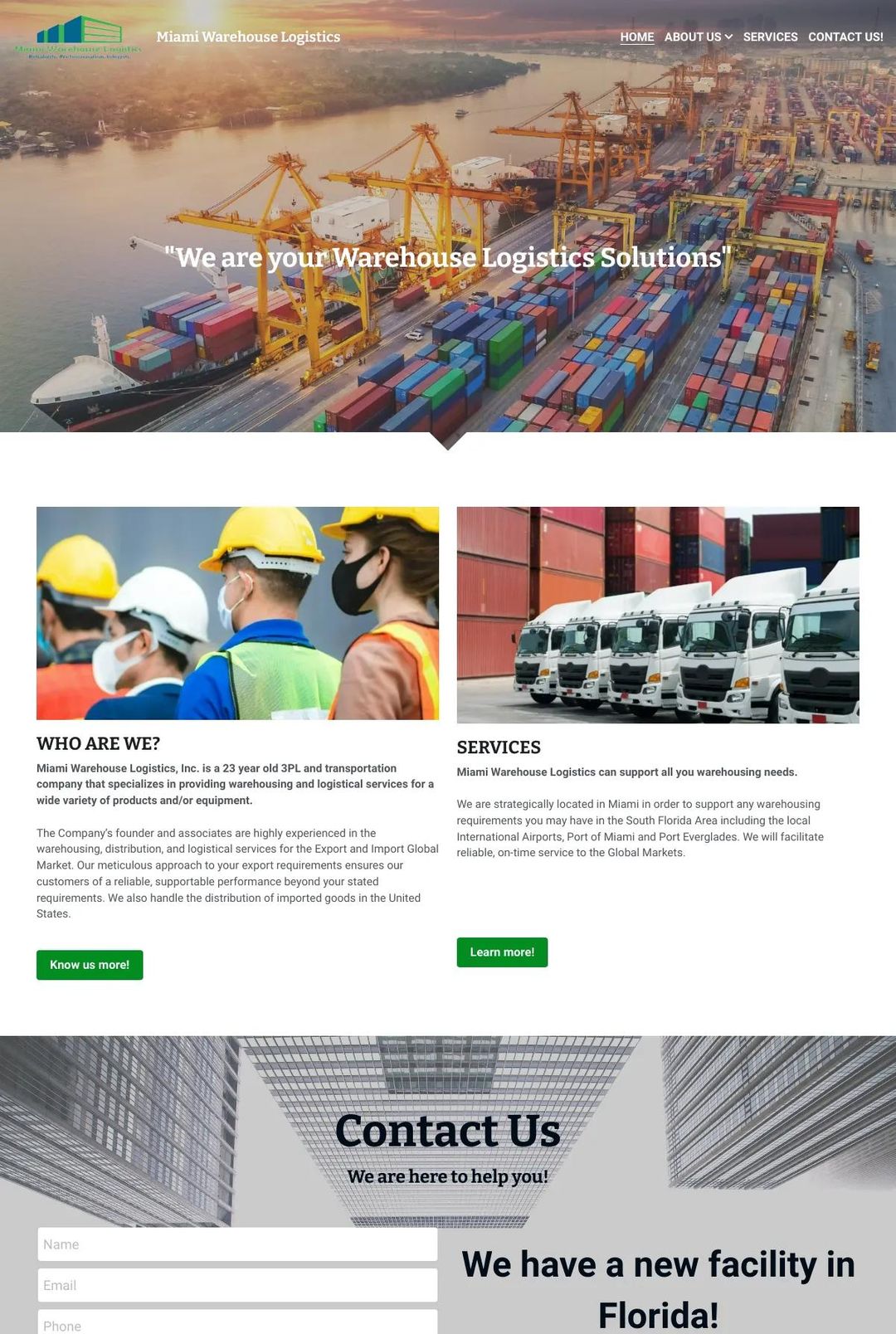 Screenshot 1 of Miami Warehouse Logistics (Example Strikingly Website)