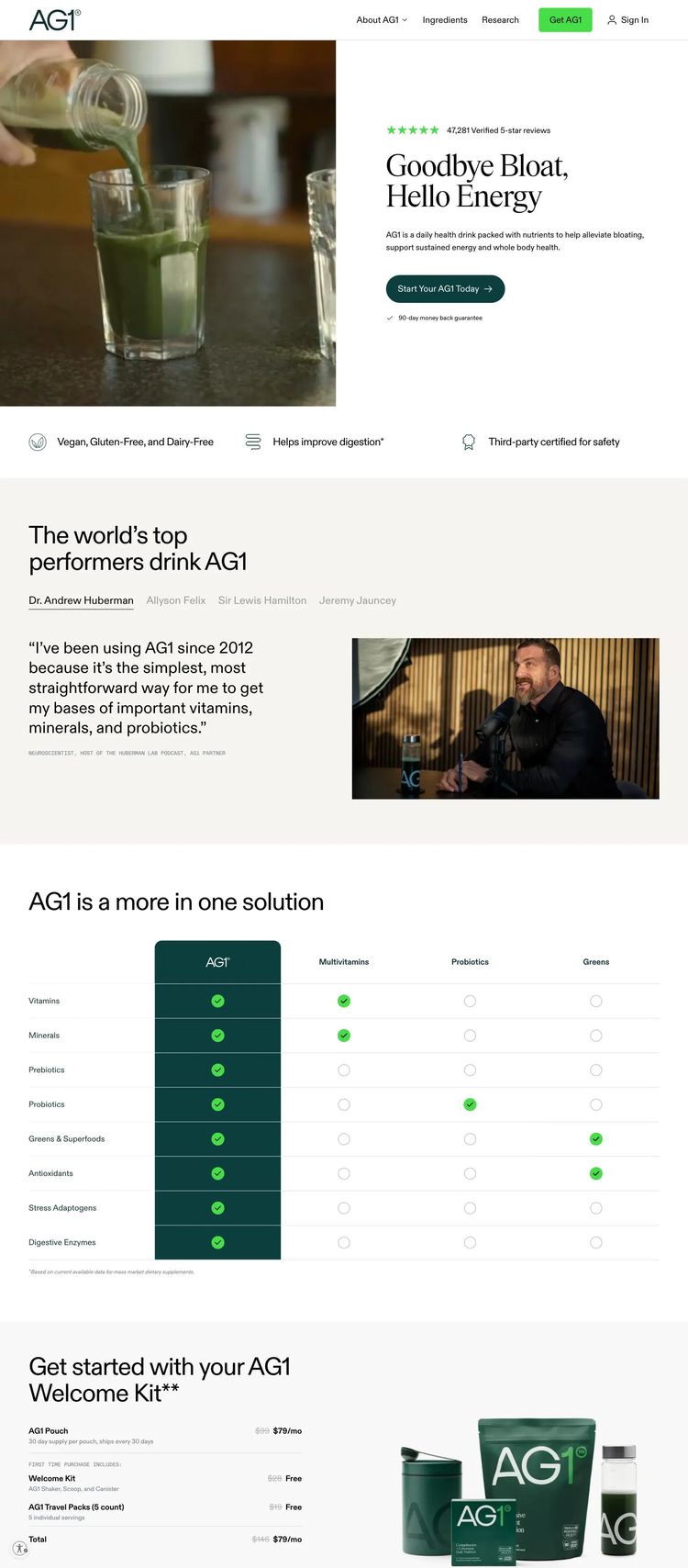Screenshot 2 of AG1 (Example undefined Nutritionist Website)