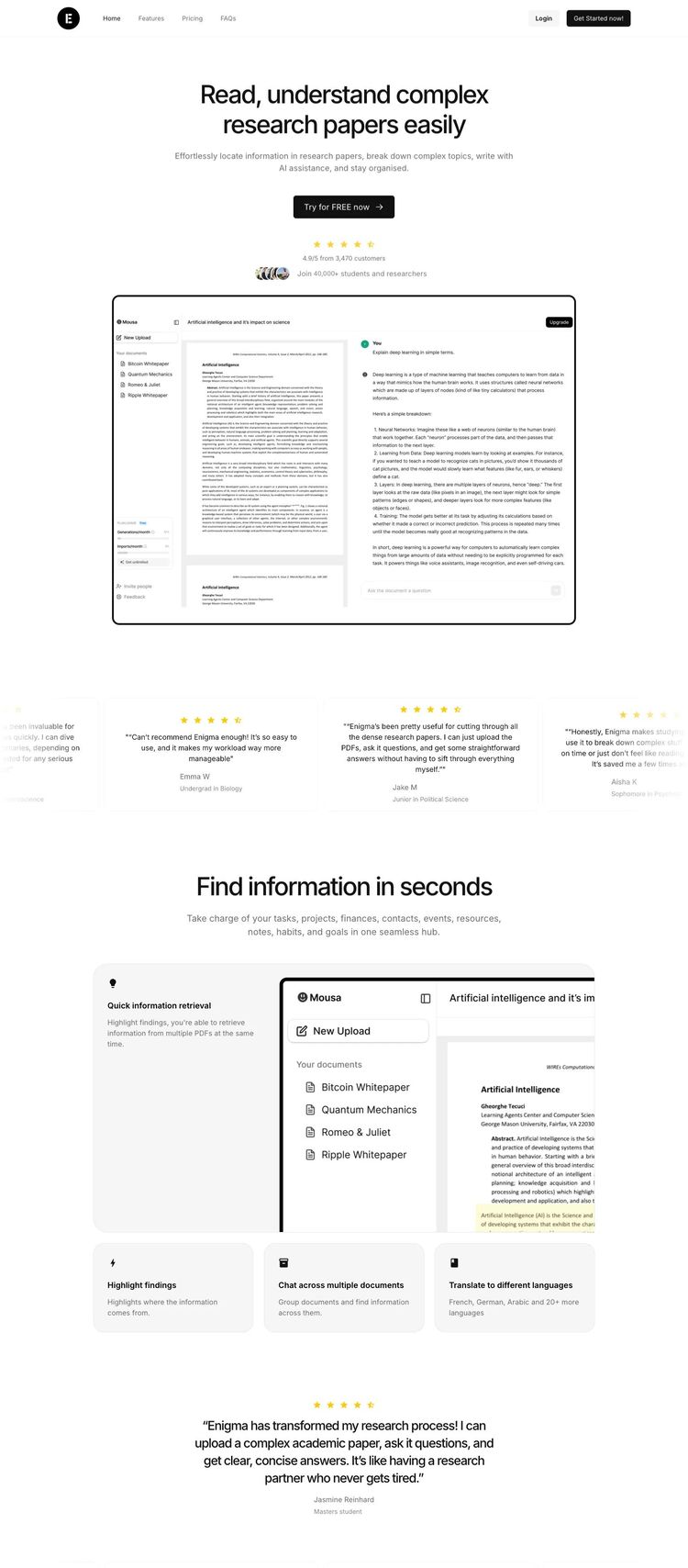 Screenshot 2 of Engima (Example Framer AI and Machine Learning Website)