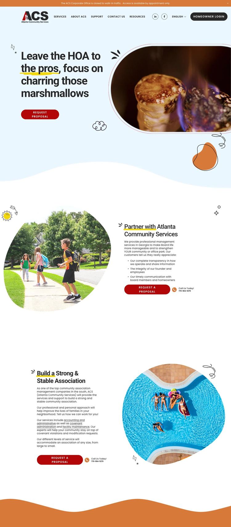 Screenshot 1 of Atlanta Community Services (Example Squarespace HOA Management Website)