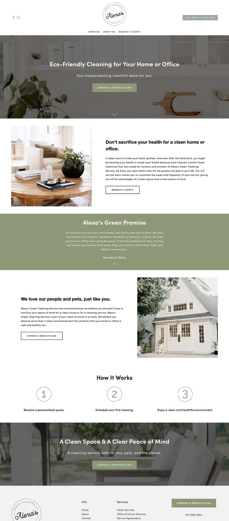 Screenshot 1 of Alexa's Green Cleaning Service (Example Squarespace Cleaning Services Website)