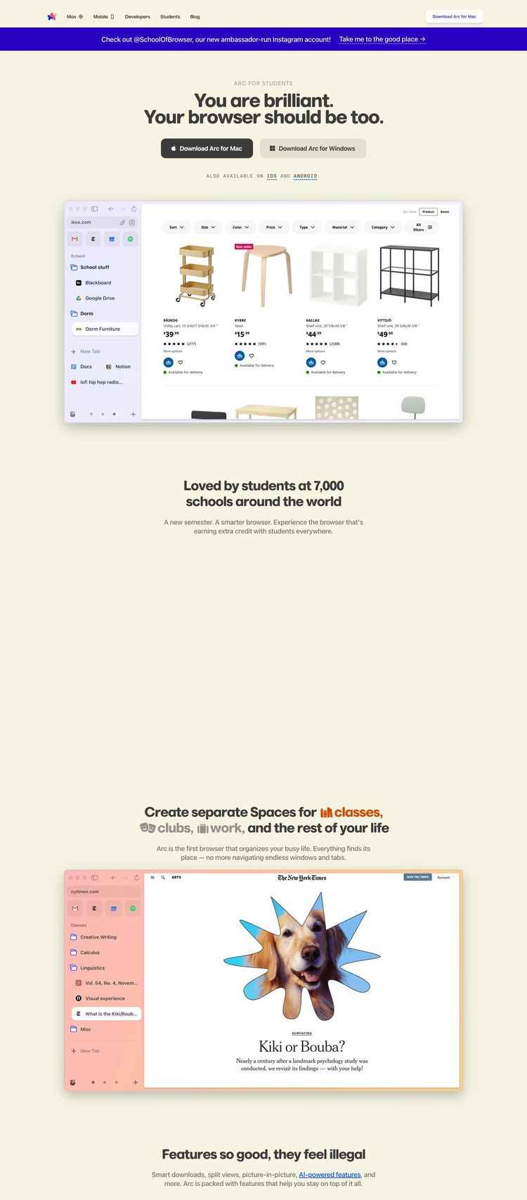 Screenshot 1 of Arc for Students (Example Framer Educational Institution Website)