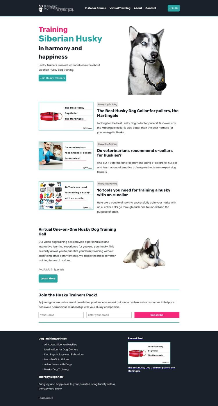 Screenshot 1 of Siberian Husky Dog Training (Example Webstudio Website)