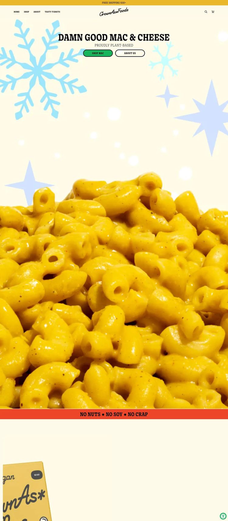 Screenshot 1 of GrownAs* Foods (Example Shopify Food and Beverage Website)