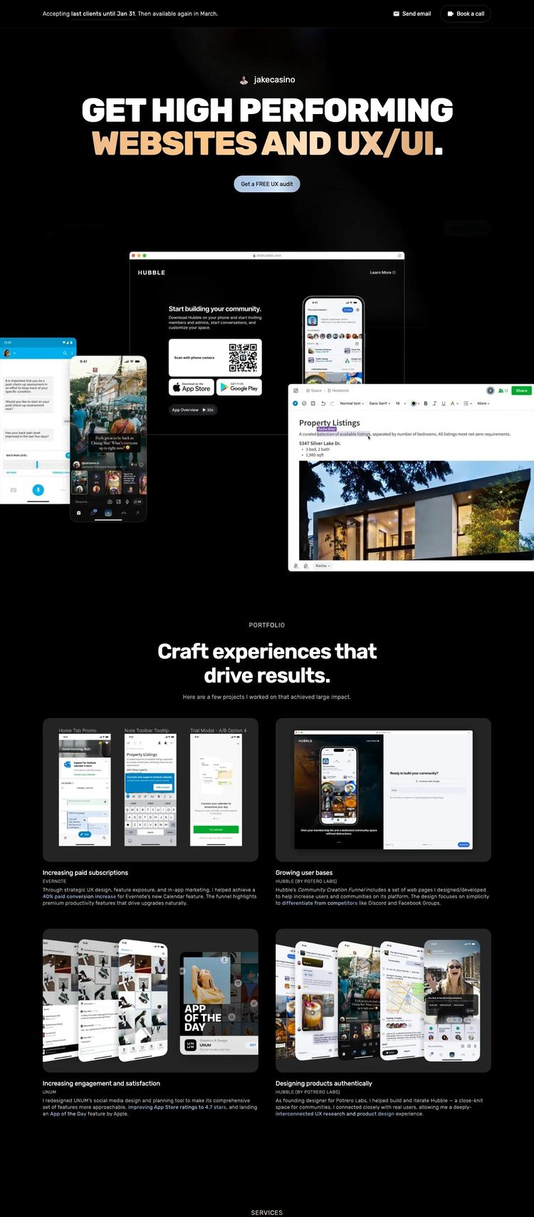 Screenshot 2 of Jake Casino (Example Webflow Design Agency/Studio Website)