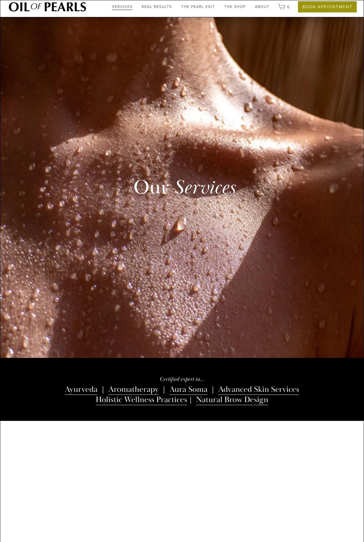 Screenshot 2 of OIL OF PEARLS (Example Squarespace Esthetician Website)