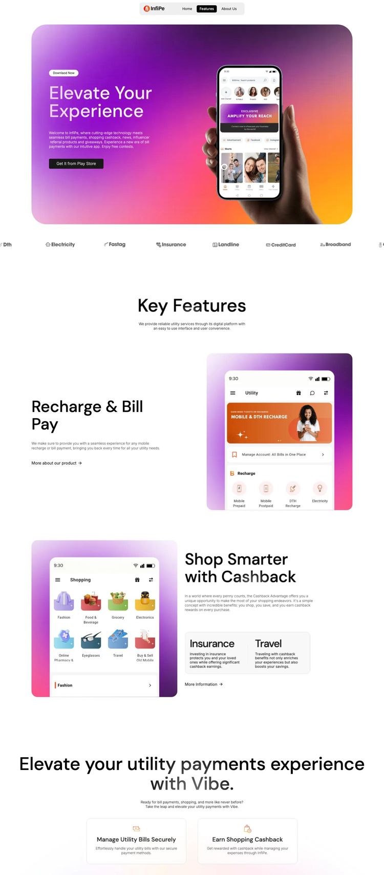 Screenshot 2 of InfiPe (Example undefined Mobile App Website)