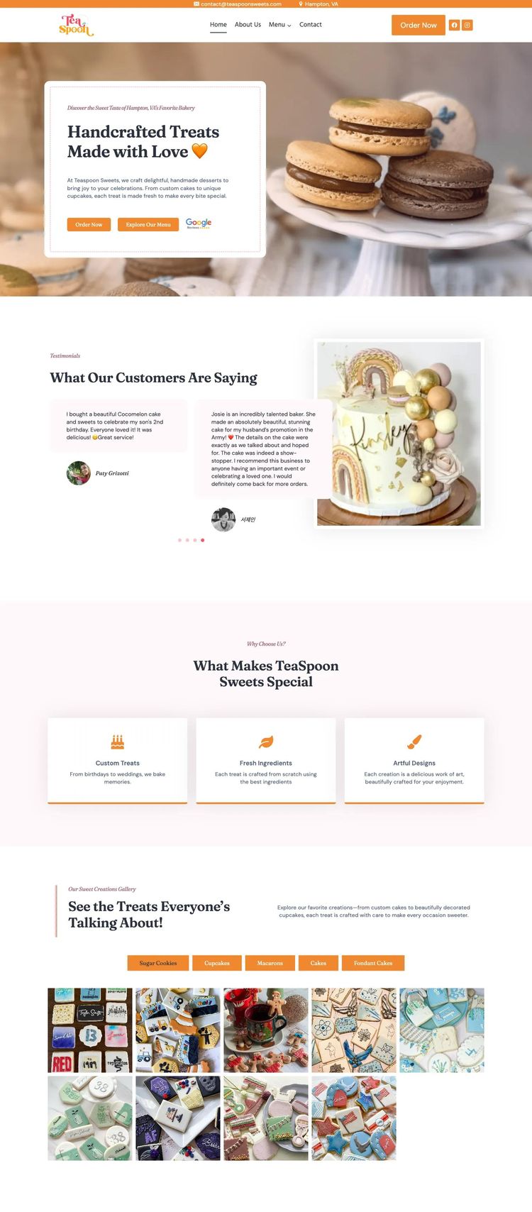 Screenshot 2 of Teaspoon Sweets (Example WordPress Bakery Website)
