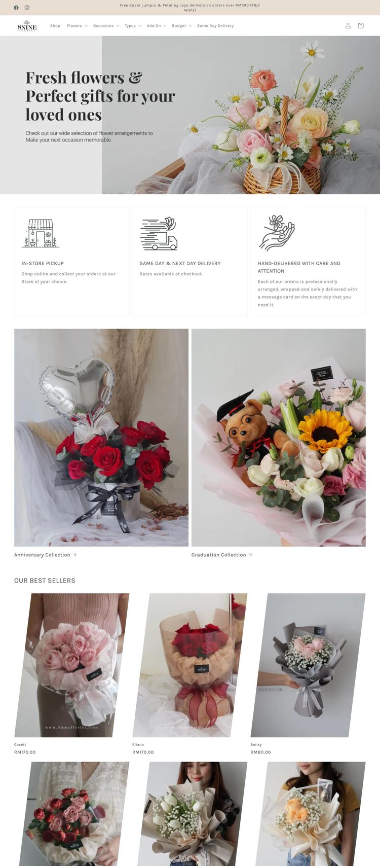Screenshot 2 of 8 Nine Florist (Example Shopify Florist Website)