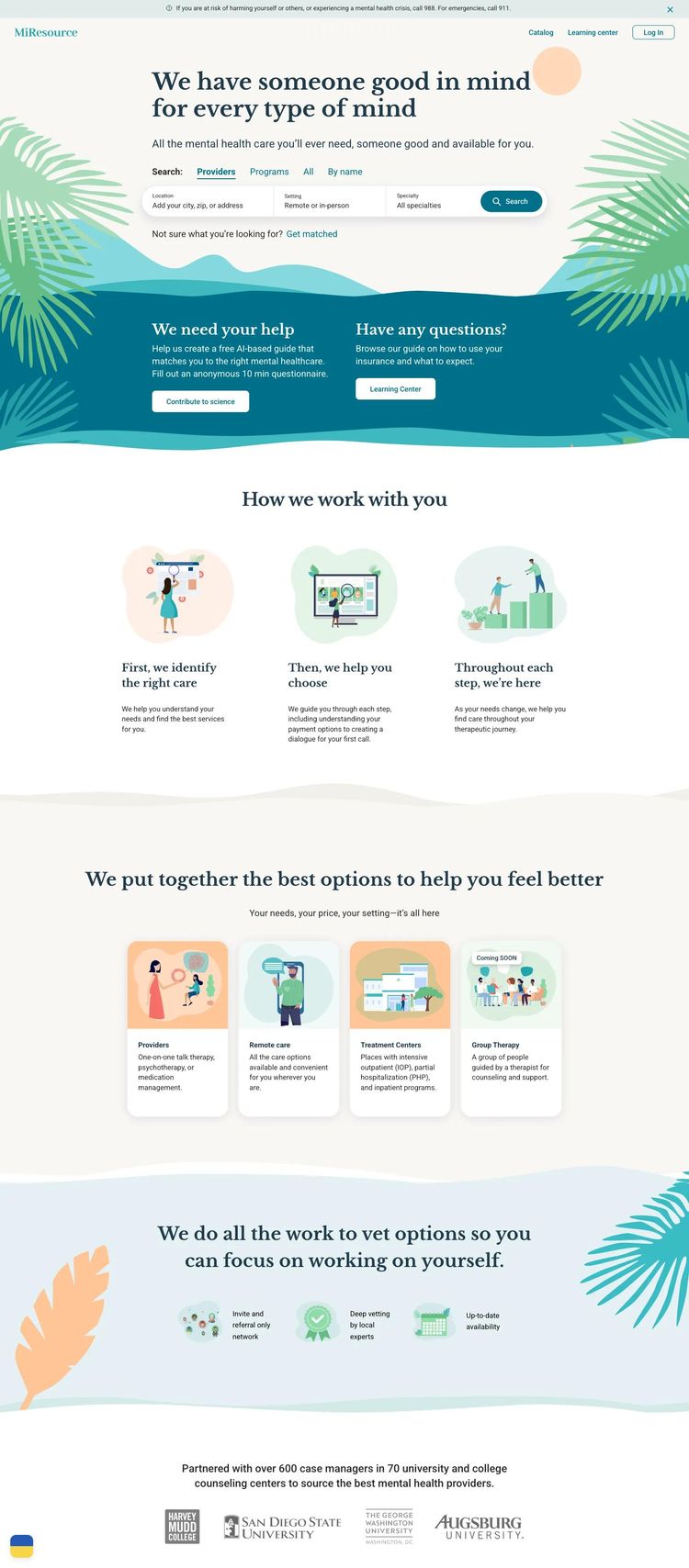 Screenshot 2 of Miresource (Example Squarespace Mental Health Services Website)