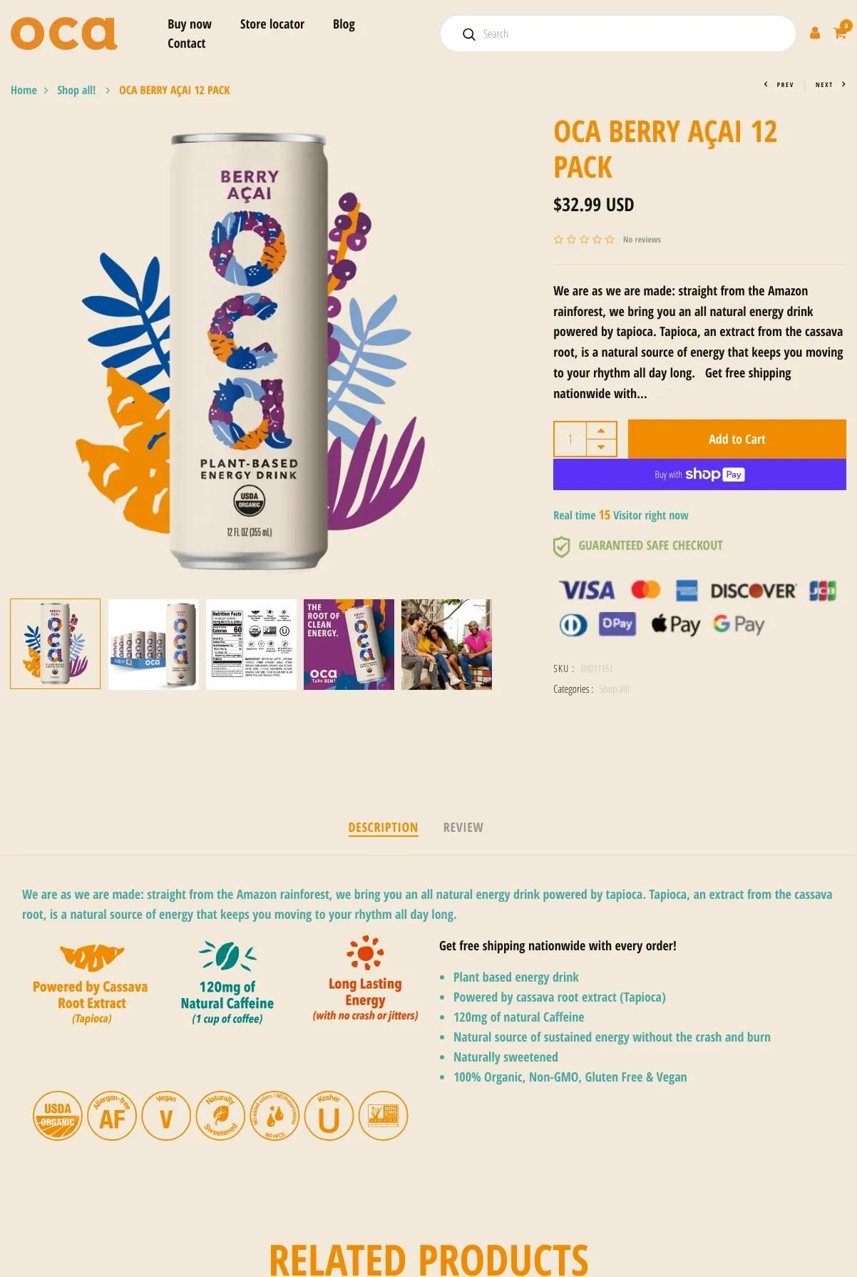 Screenshot 3 of OCA Plant Based Energy Drink (Example Shopify Food and Beverage Website)