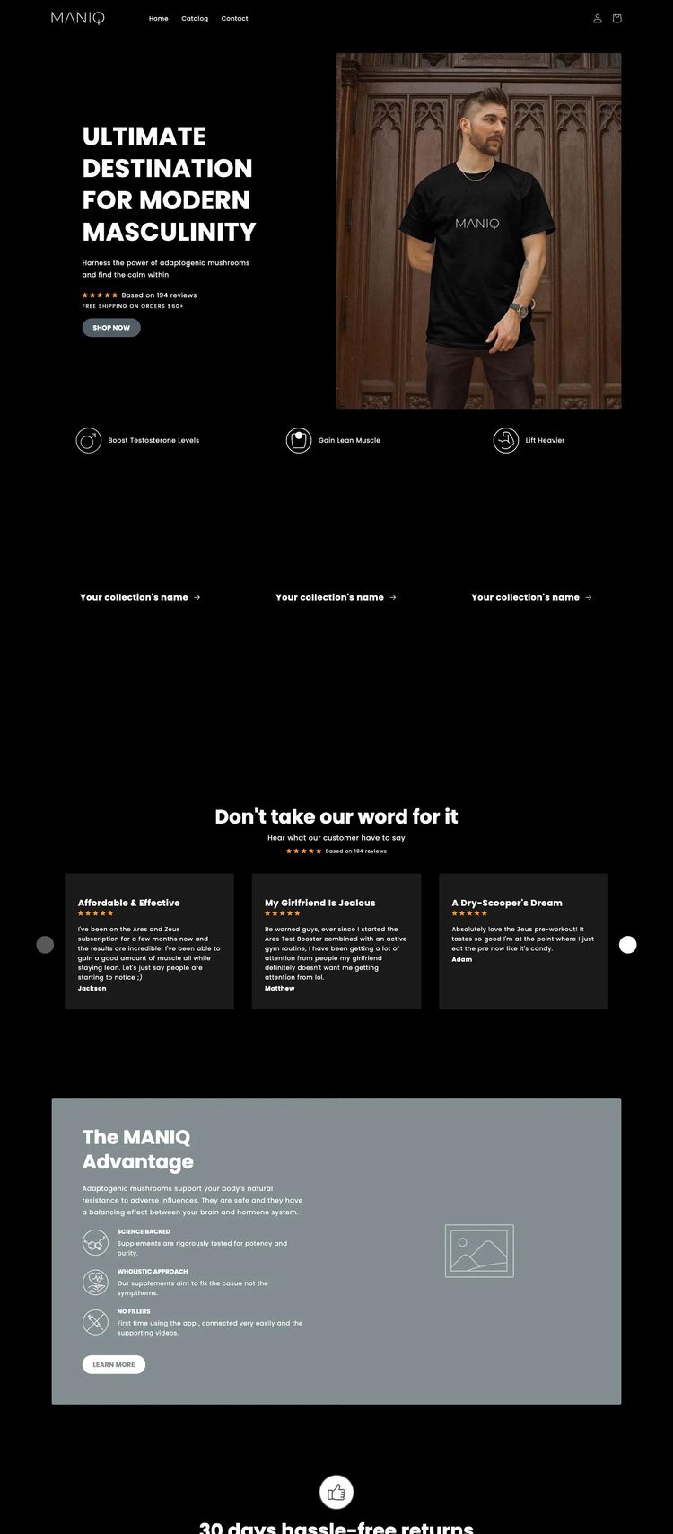 Screenshot 2 of Maniq (Example Shopify Supplements Website)