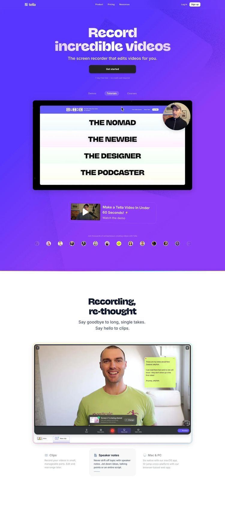 Screenshot 2 of Tella (Example Framer Video Editing Website)