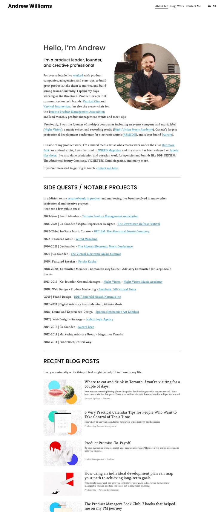 Screenshot 1 of Andrew Williams (Example Squarespace Music Producer Website)