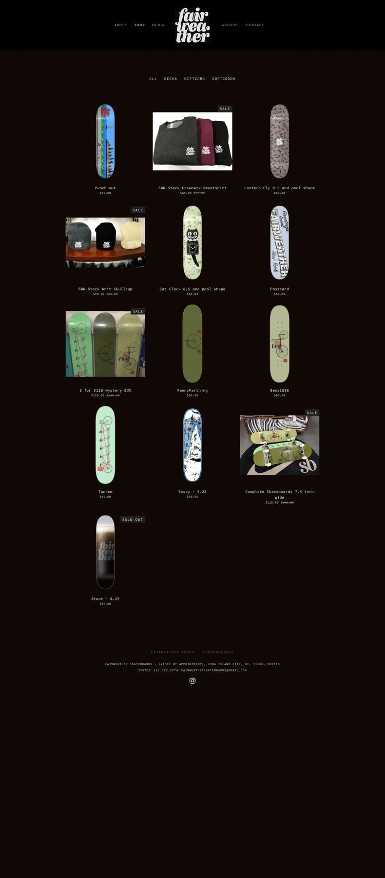 Screenshot 2 of Fairweather Skateboards (Example Squarespace Ecommerce (General) Website)