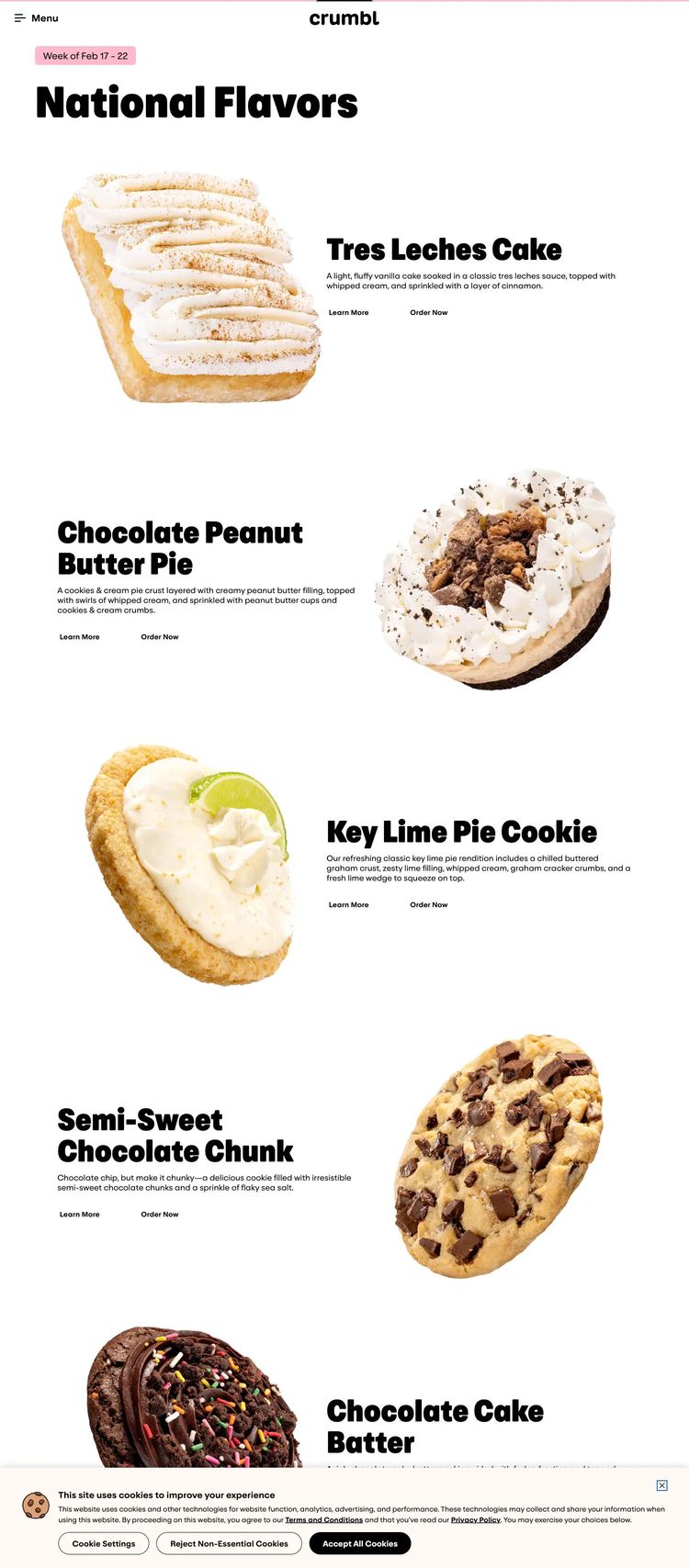 Screenshot 2 of Crumbl Cookies (Example Next.js Bakery Website)