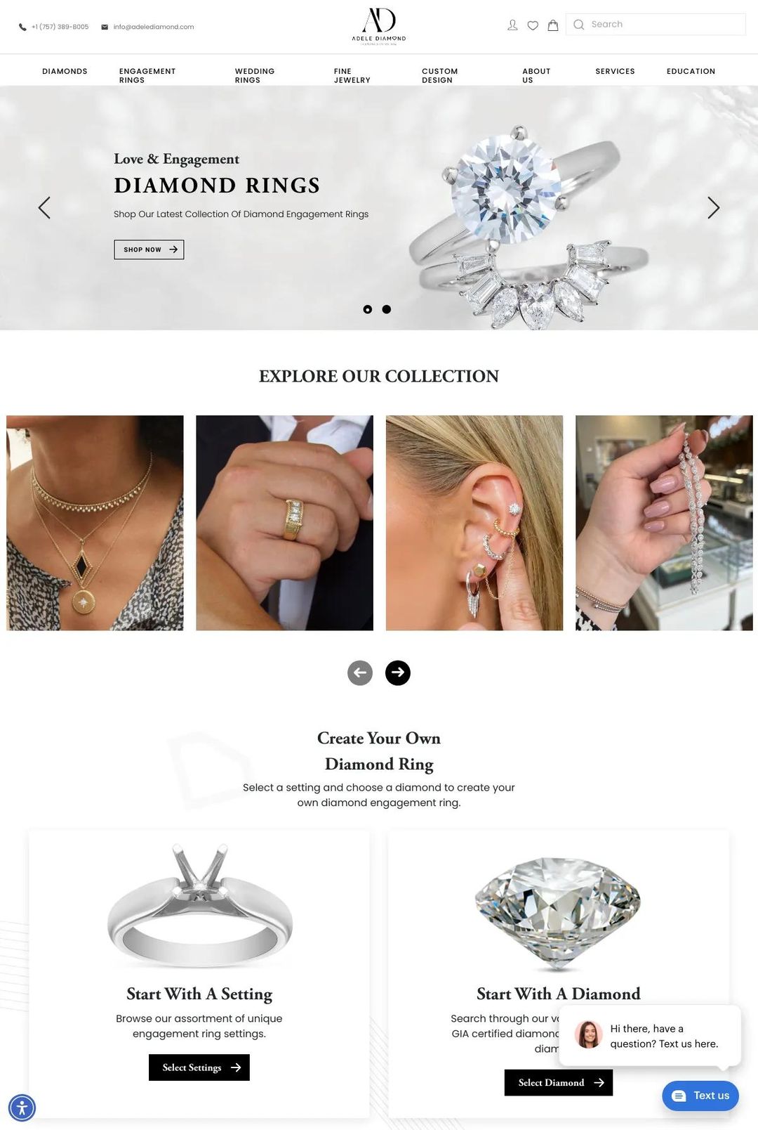 Screenshot 1 of Adele diamond (Example Shopify Jewelry Website)